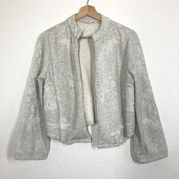 Soft Surroundings Jacket Womens Petite Medium Gray Embroidered Open Front Boho - Picture 1 of 14